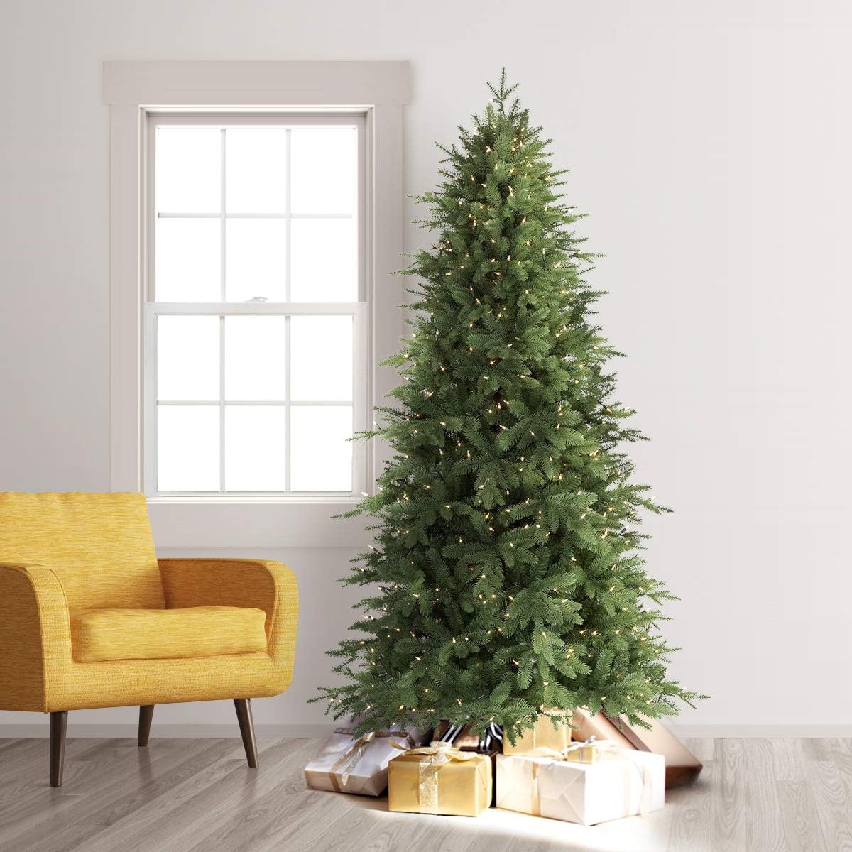 Treetopia Addison Spruce - Artificial Indoor Christmas Tree, Pre-lit with LED Candlelight Clear Lights, 7ft