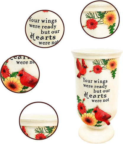 BAYN Grave Decorations for Cemetery, Cardinal Vases with Spikes for Garden Decorations Waterproof Garden Statues Memorial Gifts for Loss of Loved One