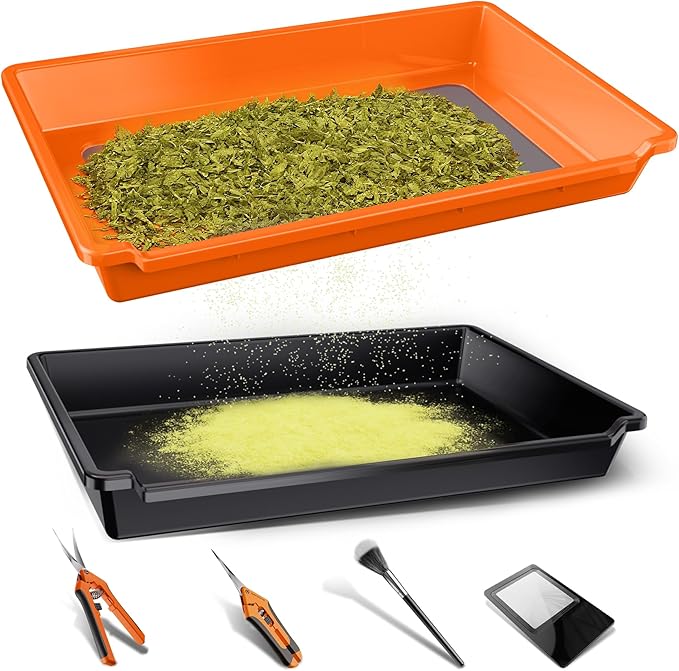 Spider Farmer Trim Tray Kit with Trimming Tray, 150 Micron Precision Screen, Bottom Harvest Bin, Scissors, Brush & Magnifying Card – Collect Pollen and Fine Plant Material
