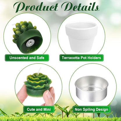 Shihanee 48 Pcs Succulent Cactus Decorative Tealight Baby Shower Plant Candles Bridal Shower Novelty Handmade Tealight Terrarium Plant Candles for Fiesta Birthday Wedding Party(White)