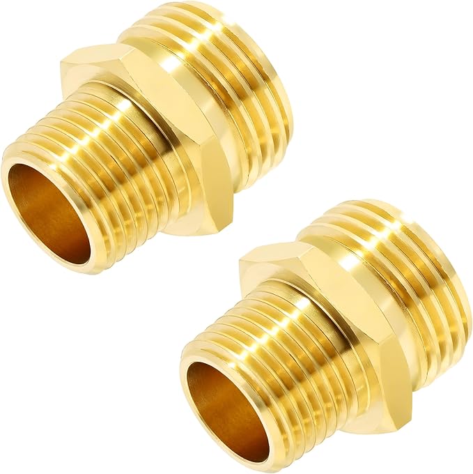 TAROSE 2 Pack Brass Garden Hose Adapter, Male to Male Hose Connector Adapter, GHT to NPT Adapter Hose Fitting,Brass Garden Hose to Pipe Fittings Connect