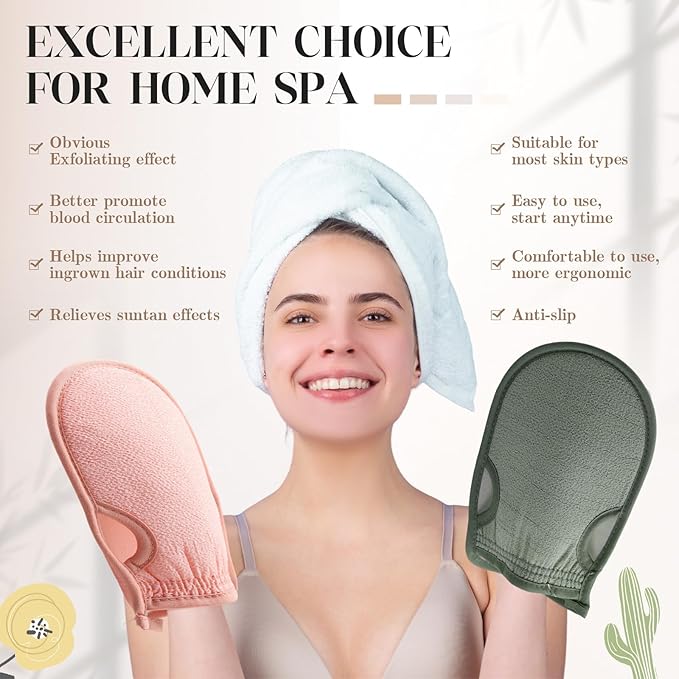 3 Pcs Korean Exfoliating Gloves with Thumb Holes Thorough Exfoliating Mitts for Dead Skin Removal Shower, Machine Washable, Reusable and Skin-friendly Material
