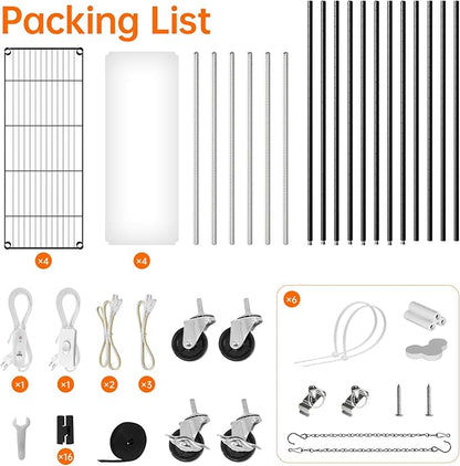 Bstrip Plant Shelf with Grow Light with Timer, Tall Plant Stand with Adjustable Rack and Wheels, 6 Pack T5 3FT Full Spectrum Grow Lights for Indoor Plants, Seed Starting, Seed Tray, 35.4"x13.8"x70.8"