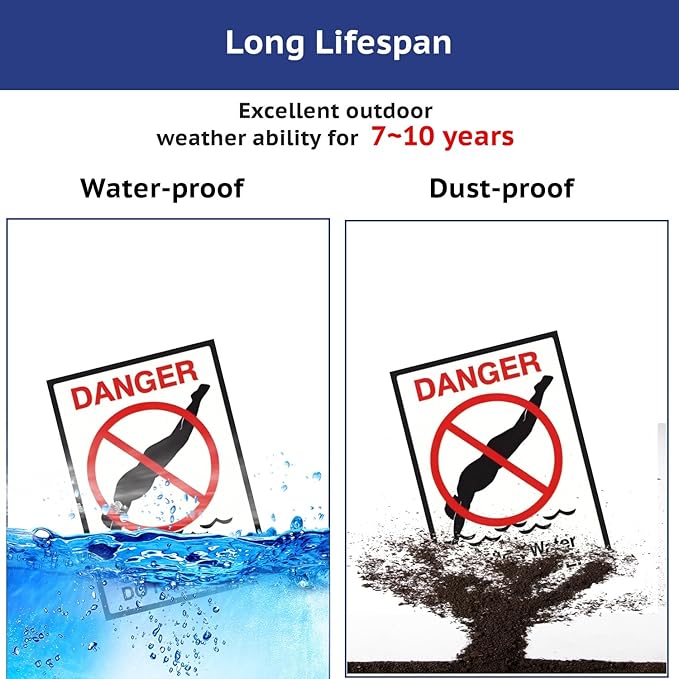 Shallow Water Do Not Dive No Diving Allowed Tinplate Pool Sign - Splash-Proof Outdoor Metal Decor for Backyard Safety & Pool Rules