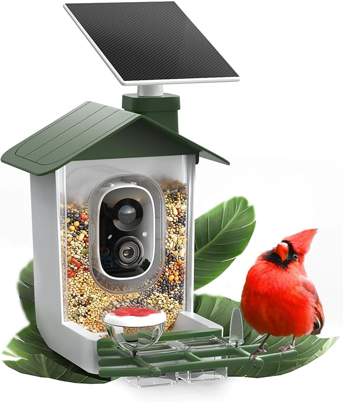 COOAU 5MP Smart Bird Feeder with Camera Solar Powered, Outdoor Bird House Cam with 11,000+ AI Birds Species Identification, 3K UHD Live Video Watching, Instant Notifications,Ideal Gift for Bird Lovers