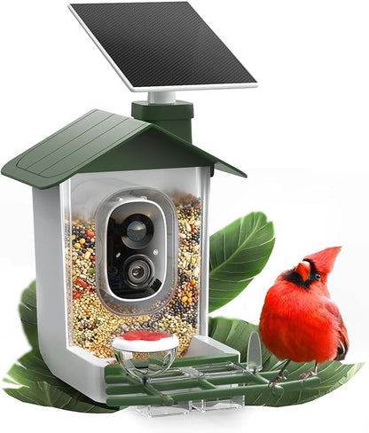 COOAU 5MP Smart Bird Feeder with Camera Solar Powered, Outdoor Bird House Cam with 11,000+ AI Birds Species Identification, 3K UHD Live Video Watching, Instant Notifications,Ideal Gift for Bird Lovers