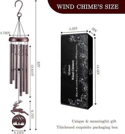 Wind Chimes for Outside, 32" Memorial Wind Chimes for Loss of Loved One Mother Father, Memorial Sympathy Gift Outdoor Garden Patio Decor, Deer Xmas Decorations(Brown)