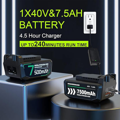 Leaf Blower Cordless with Battery - 40V Powerful Electric Leaf Blower, 600CFM &180MPH and Variable-Speed with 7.5Ah Battery and Charger for Lawn Care, Patio, Dust, Blowing Leaves (Grey)