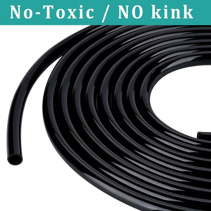 1/2" id - 50ft Black Vinyl Tubing Flexible PVC Tube Hybrid Hose Transfer Water Fuel Gas for Pond Fountain Garden Waterfall, Durable and Safe, with 2 Hose Clamps
