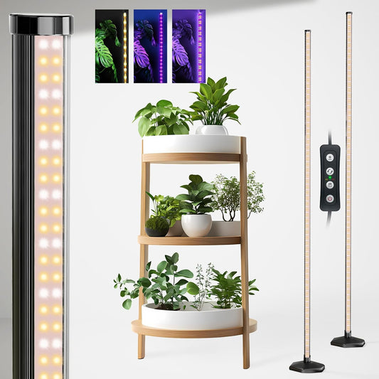 2PCS Grow Lights for Indoor Plants, 384 LEDs 42W Vertical Full Spectrum Grow Light 65 Inch Standing Grow Lights with Timer 3 Light Modes 5-Level Dimmable Wide Coverage