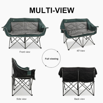 Northroad Folding Loveseat Camping Chair Portable Double Duo Full Padded Garden Chair for 2 Person Sofa w/ 2 Cup Holder,Wine Glass Holder,Mesh Storage,Support 600lbs for Picnic Beach Travel