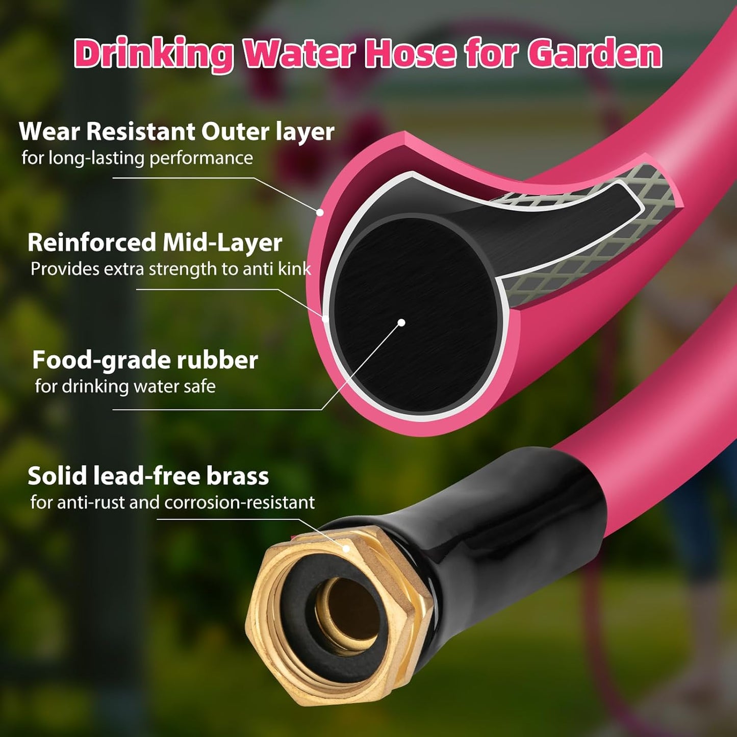 WELLUCK Garden Hose 5/8 in x 3 ft, Heavy Duty Durable Anti Kink Flexible Garden Water Hose for Drinking Water Safe BPA Free, All-weather Lightweight Water Hose for Garden RV Camper Marine