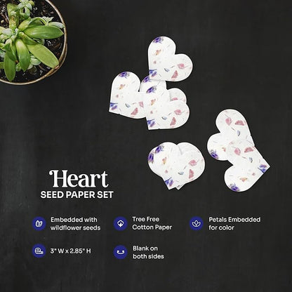 Wildflower Seed Paper - Set of 24 Mixed Heart-Shaped with Envelopes and Planting Instruction, Writable & Plantable Gift for Moms and Plant Lovers, Ideal for Wedding, Memorial, Baby Showers