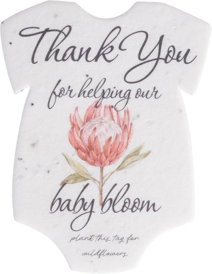 Onesie Seed Paper – 15 Protea Baby Shower Favors for Guests with Wildflower Seeds, Writable & Plantable, Baby Shower Gifts for Guest