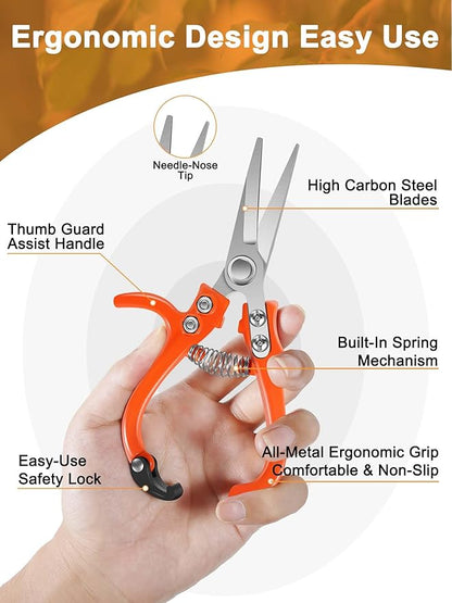 6.7" Lightweight Pruning Scissors, Garden Snips with Straight Stainless Steel Blades and Needle Point Tip, Gardening Trimmers for Flower stems, Herbs, Small Plants, Buds