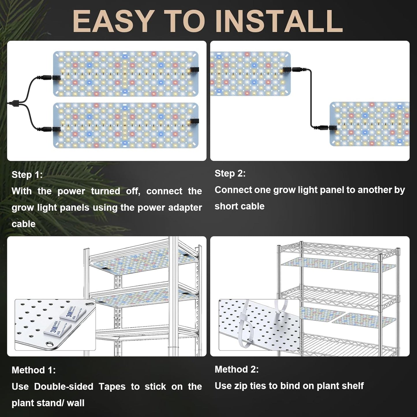 GHodec 20W Panel Grow Lights for Indoor Plants,272LEDs Full Spectrum Grow Lights for Under Cabinet Plant, Grow Lamp with 4/8/12H Timer,5 Dimmable Levels for Plants Growing (2Pack)