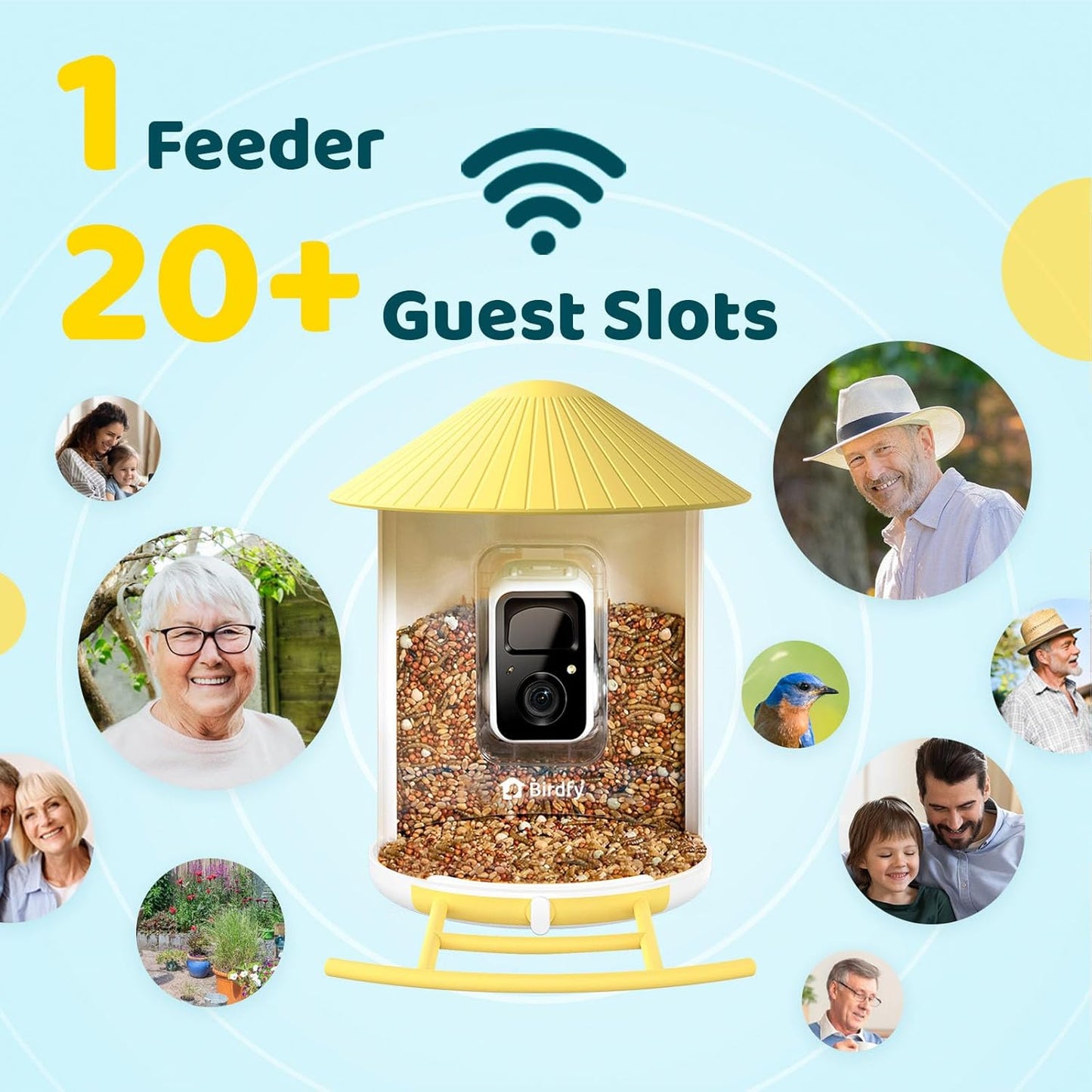 NETVUE by Birdfy AI Smart Bird Feeder with Camera, AI Auto Capture Each Bird Visit & Identify 6000+ Species, Cloud Store & Live Birdwatching, Ideal Gift (Yellow)