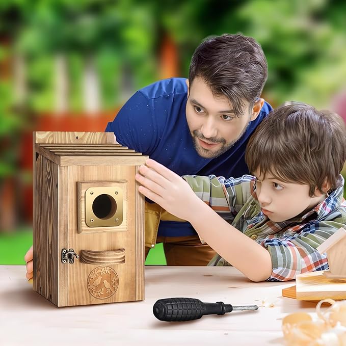 2 Pack Bird Houses for Outside Clearance, Pine Wood Birdhouses for Outdoors with Copper Guard, Farmhouse Bluebird Finch Swallow Wren Hummingbird House