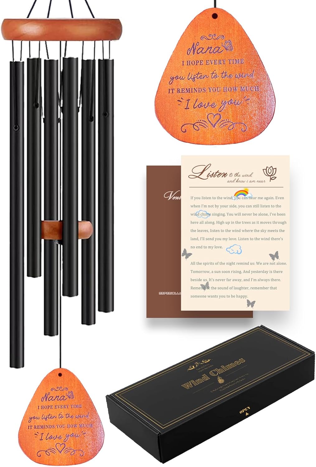 Nana Gifts, Gifts for Nana, 32" Butterfly Wind Chime for Nana Birthday Gifts, Nana Gift from Grandkids, Grandma Gifts for Mothers Day Christmas