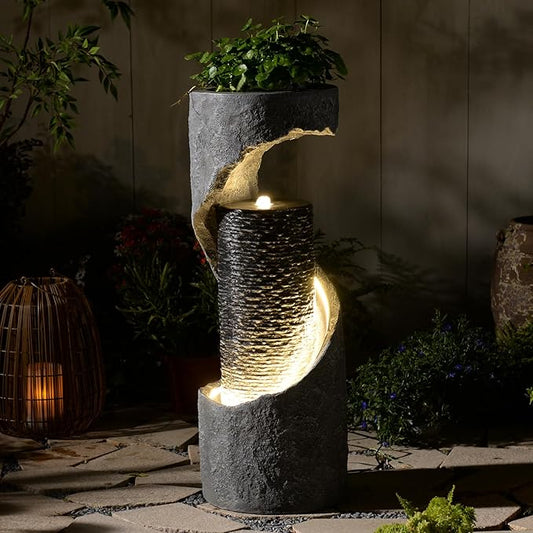 35.4" H Indoor Water Fountain Water Feature Outdoor for Garden, Patio, Deck Decorations, Yard, Porch, Office with Lights Spiral Water Fall Fountains Outside Home Art Decor