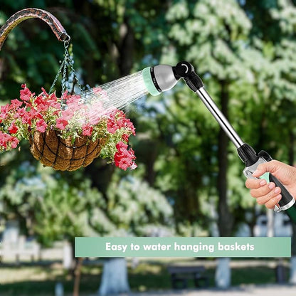 RESTMO Metal Watering Wand, Heavy Duty Garden Hose Wand with 180° Swivel Ratcheting Head, 16'' Hose Nozzle Sprayer with 7 Spray Patterns and Flow Control, for Water Hanging Baskets and Shrubs, Cyan