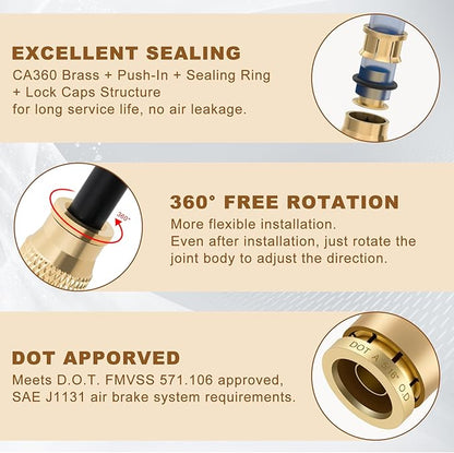 5/16" Quick Push to Connect Fittings Brass Union Straight Joint DOT Approved 5/16 inch tube OD Air Line Adapter Air Spring Suspension Kit for Car Truck Trailers and Air Brake System 5pcs