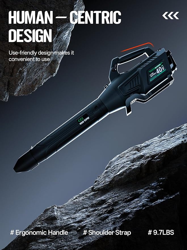 Leaf Blower Cordless, 40V 600CFM &180MPH Electric Leaf Blower with 7.5Ah Battery, Fast Charger and Extension Tube for Blowing Leaves Snow for Yard Garden Lawn Care, Grey