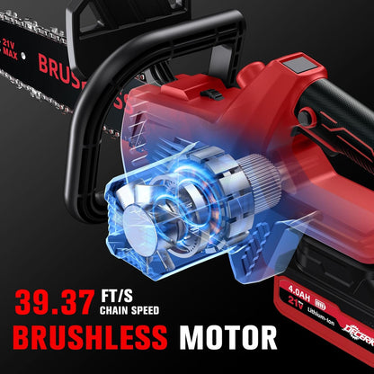 Chainsaw Cordless, 12 Inch Electric Chain Saw with 21V Battery Powered, Handheld Brushless Chainsaws with Tool-free Chain Tension & Auto Lubrication for Tree, Wood Cutting, Courtyard, Household