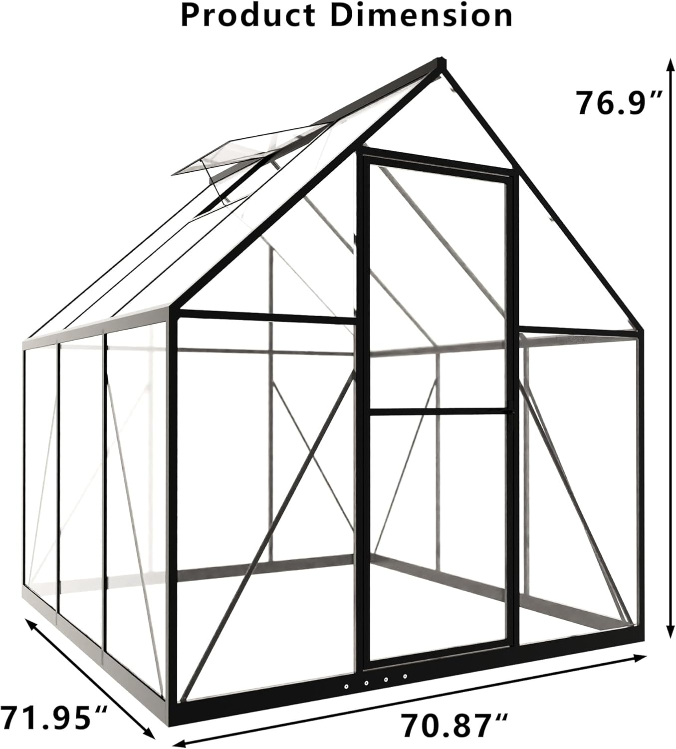 HOOYEAH 6 x 6 FT Polycarbonate Greenhouse for Outdoors, Heavy Duty Walk-in Greenhouses with Roof Air Vent, Aluminum Outdoor Green House Kit, Winter Garden House for Outside Backyard