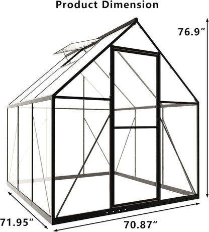 HOOYEAH 6 x 6 FT Polycarbonate Greenhouse for Outdoors, Heavy Duty Walk-in Greenhouses with Roof Air Vent, Aluminum Outdoor Green House Kit, Winter Garden House for Outside Backyard