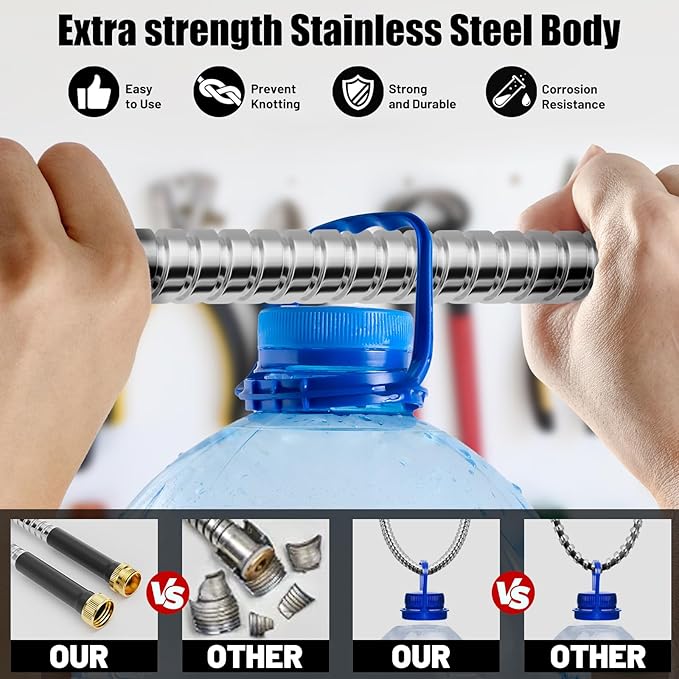 Short Garden Hose 10 ft, Male to Female Heavy Duty Stainless Steel Small Water Hose Extende Connector, Flexible No Kinks Leakproof 3/4 in Fittings, Lightweight Metal Leader Hose,MBT10S Model