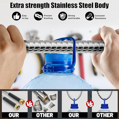 Short Garden Hose 10 ft, Male to Female Heavy Duty Stainless Steel Small Water Hose Extende Connector, Flexible No Kinks Leakproof 3/4 in Fittings, Lightweight Metal Leader Hose,MBT10S Model