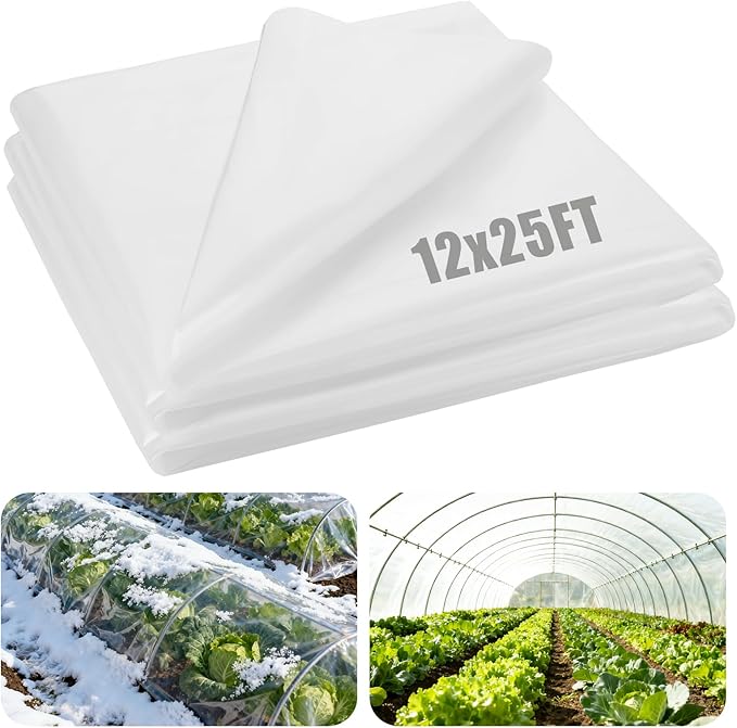 Alphatool Greenhouse Cover Plastic Sheeting - 12 x 25 ft Plant Covers Freeze Protection, Frost Cloths for Outdoor Plants, Clear Floating Row Cover for Outdoors Garden Plants Vegetables Crops