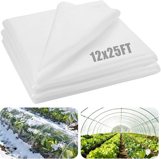 Alphatool Greenhouse Cover Plastic Sheeting - 12 x 25 ft Plant Covers Freeze Protection, Frost Cloths for Outdoor Plants, Clear Floating Row Cover for Outdoors Garden Plants Vegetables Crops