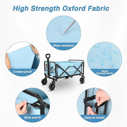 Yesker Foldable Wagon - 220lbs Collapsible Garden Carts with All Terrain Wheels for Outdoor Camping Sports Shopping Gardening - Heavy Duty Portable Utility Trolley (Blue)