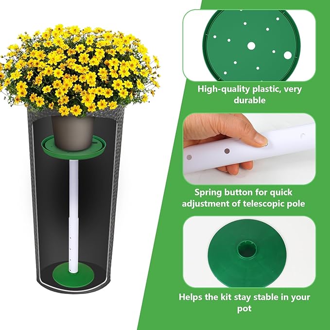 YLSAZL 2 Pack Adjustable Height Plant Risers for Inside Pots,21-33" Rise Plant Risers for, Indoor & Outdoor Insert with, Tall Square Round Taper Planter with 6''8" 10" Base & Top（ Green - Long）