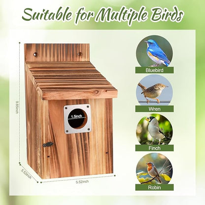 4-Piece Outdoor Bird House Set, Bird Houses for Outside with Metal Guards, Safety Locks, Flight Slots, & Ventilation, Bluebird Houses with 1-1/2" Entrance for Bluebirds, Wrens, Finches