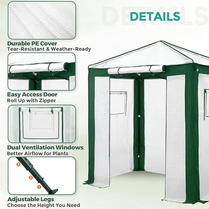 EAGLE PEAK 6x4 Portable Walk in Greenhouse with Polyester Reinforced Corners, Instant Pop up Indoor Outdoor Gardening Green House, Roll Up Zipper Entry Door and Mesh Windows, Green/White