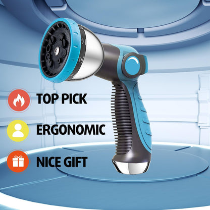 Garden Hose Nozzle, Durable High Pressure Water Hose Sprayer Nozzle with 10 Patterns for Watering Plants, Washing Cars, Cleaning Patio, Showering Pets
