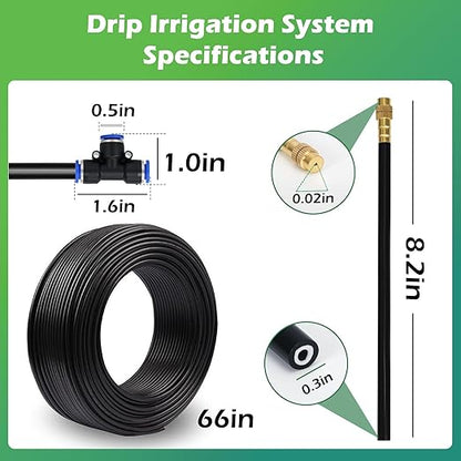 Drip Irrigation System 66 FT with 20 Nozzles, 360° Adjustable Bendable Garden Watering Misting System for Greenhouse, Yard, Lawn, Plant, Garden, 0.3 inch Hose