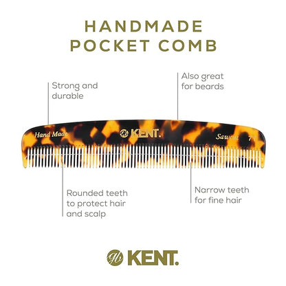 Kent 7T TY Handmade All Fine Tooth Pocket Comb for Men, Hair Comb Straightener for Everyday Grooming Styling Hair, Mustache and Beard, Use Dry or with Balms, Saw Cut and Hand Polished, Made in England