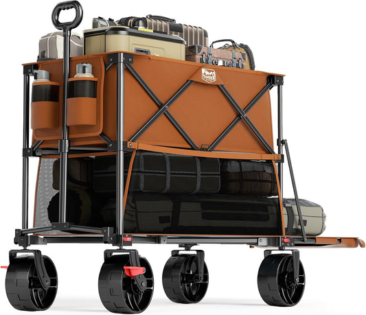 TIMBER RIDGE 400L Large Capacity Folding Double Decker Wagon with Brakes, 54" Extra Long Extender Wagon Cart, 450lbs Heavy Duty Collapsible Cart, All-Terrain Big Wheels for Camping, Sports, Shopping