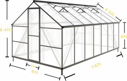 CQZY 8x14 FT Greenhouse for Outdoors,Walk-in Greenhouse for Outdoors,Dark Gray