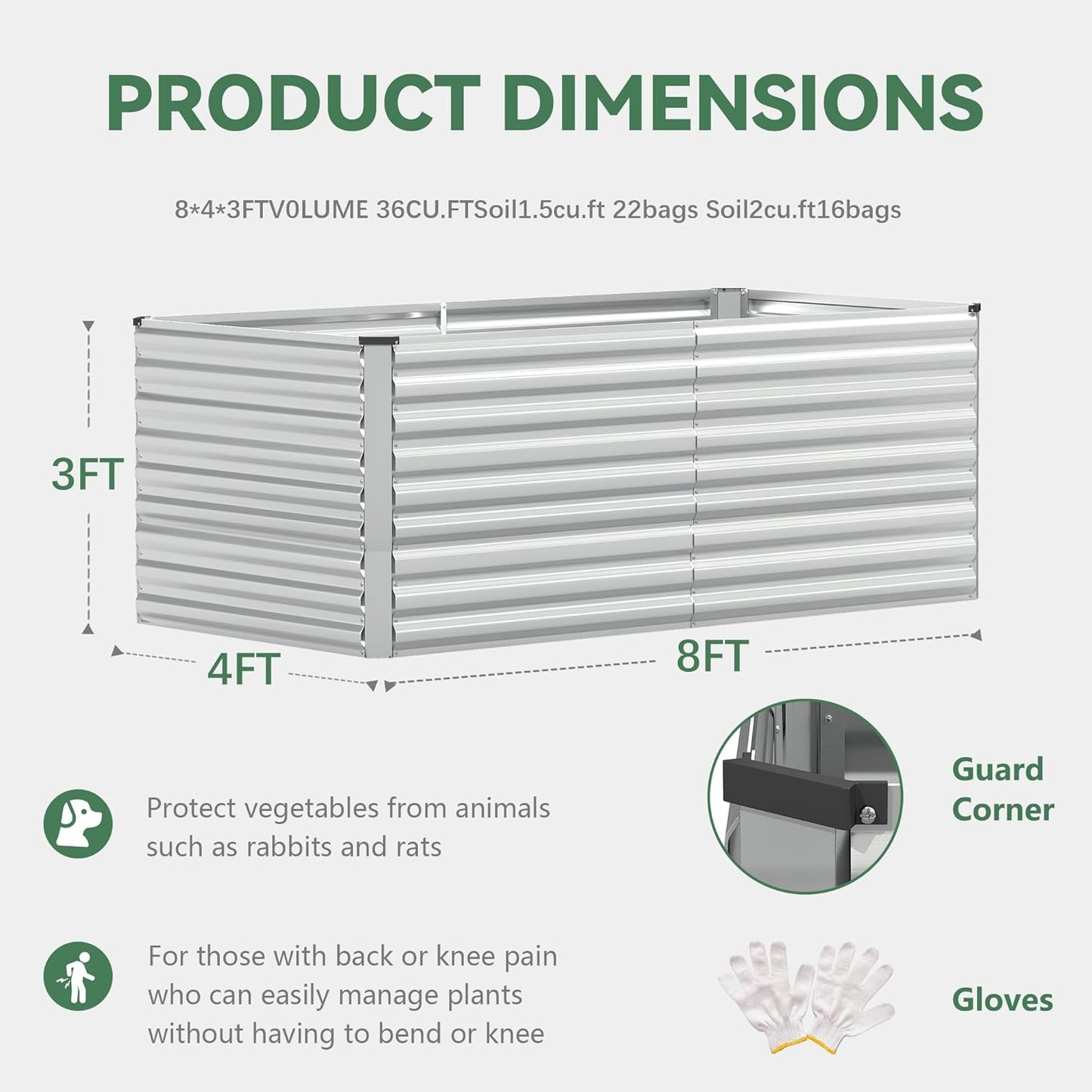 FOOWIN 2pcs 8x4x3ft Galvanized Raised Garden Bed, Planter Raised Garden Boxes Outdoor, Large Metal Raised Beds for Gardening, Garden Bed for Vegetables, Flowers, Herb, Silver