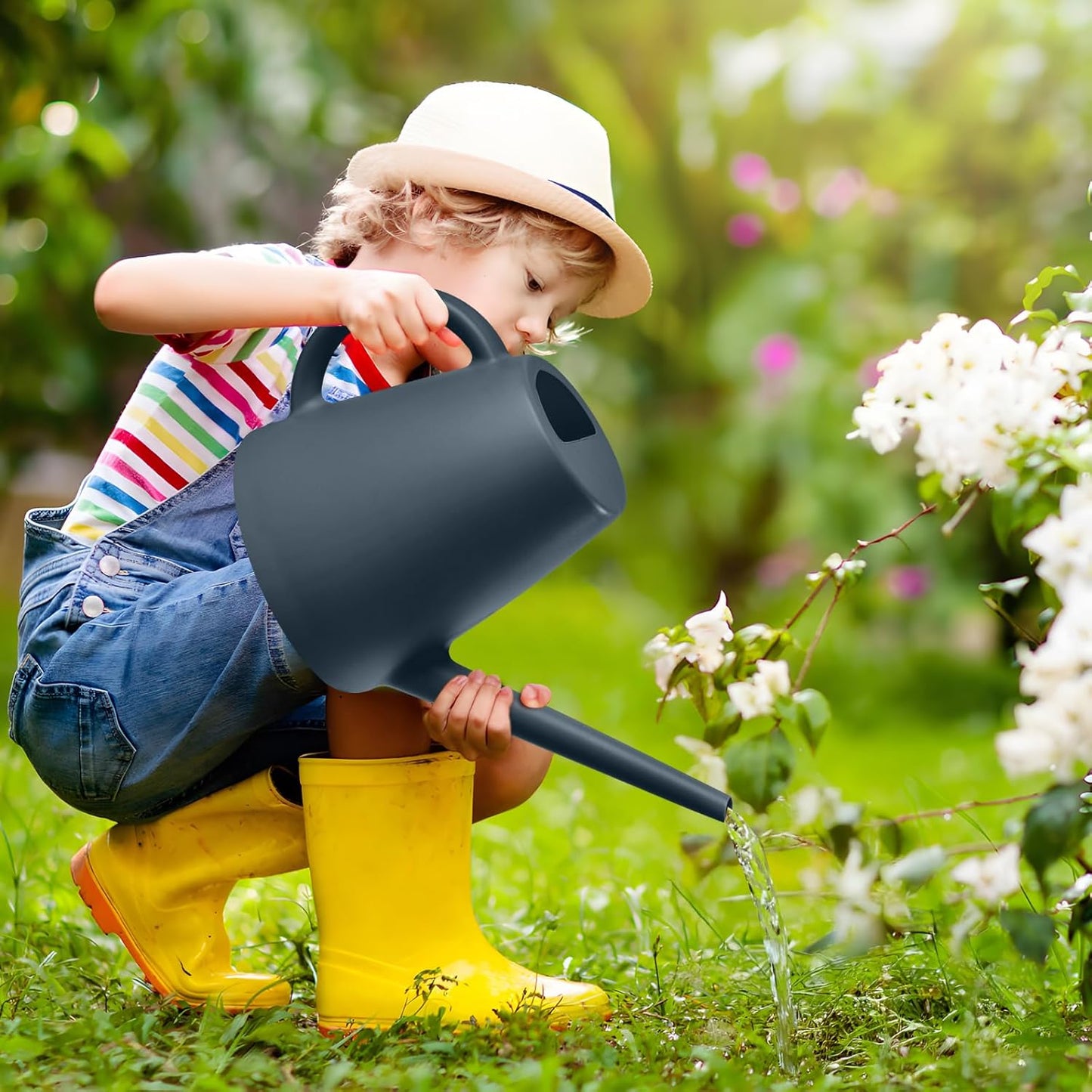 ZXJ Plant Watering Cans for Indoor and Outdoor Home Garden Plants - with Long Spout - Black - 1/2 Gallon