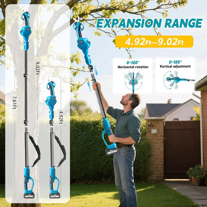 Electric Pruning Shears with Pole 1.4-2.0 Cutting Diameter & 2-IN-1 Electric Pole Pruner,2PCS 3.0Ah Batteries,Brushiless Motor,4 Modes Adjustable Branches Cutter for Flower, Tree Trimming (Blue)