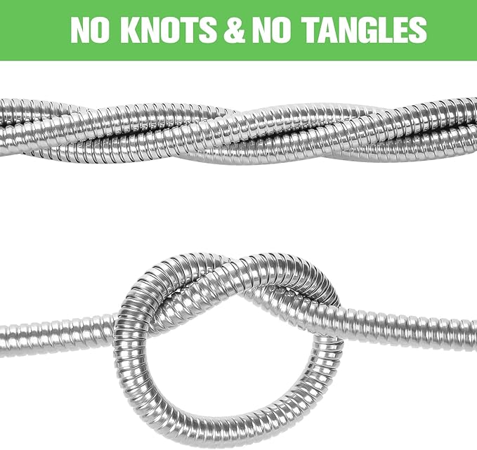 Garden Hose 100ft Stainless Steel Water Hose Super Tough Flexible Water Pipe with Brass Fittings and Sprayer Nozzle, No Kink, Rust Proof