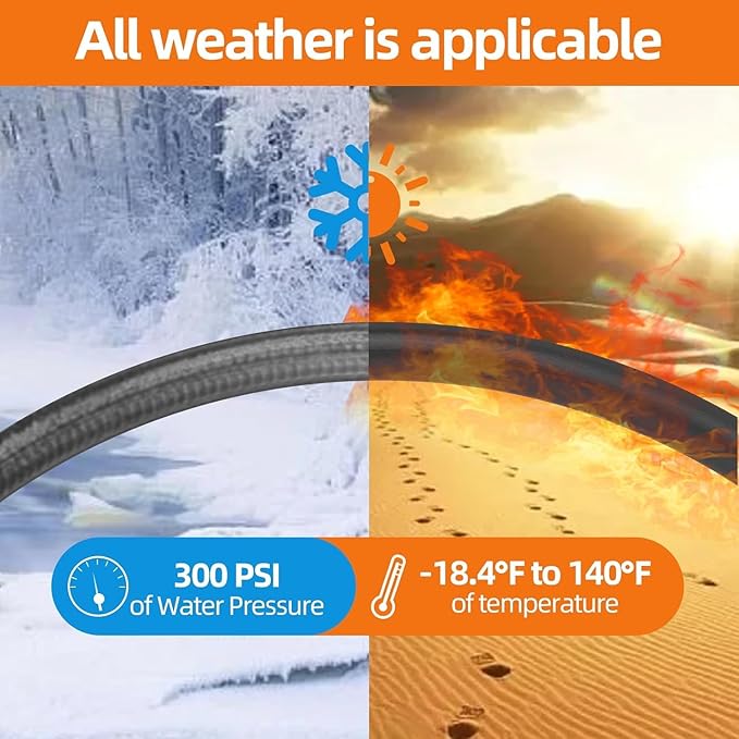 SPECILITE Garden Water Hose 75 ft x 3/4 in Heavy Duty, Flexible and Lightweight, Burst 600 psi, Kink-less Hybrid Rubber Pipe for Backyard, 3/4'' Brass Fittings, Black