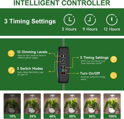 Plant Grow Light, 48 LEDs Full Spectrum Grow Lights for Indoor Plants, Height Adjustable Small Halo Grow Light with Base, 3 Optional Spectrums, Auto Timer 3/9/12Hrs, 10 Brightness, 3 Pack