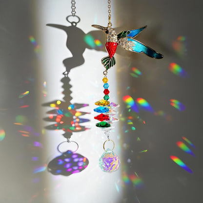 H&D HYALINE & DORA Sparkling Rhinestones Hummingbird Sun Catcher with Crystal Hanging Ornament Rainbow Prisms for Windows Home Garden Party Decor